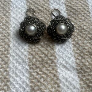 Vintage Style Pearl and Sterling Silver clip on Earrings